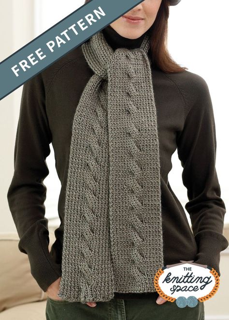 This elegant knitted cable scarf is ideal for the office or out-of-town trips. Look at that stylish cable running dow the length of the scarf! This piece is definitely a cool present for friends and family. | Discover over 4,500 free knitting patterns at theknittingspace.com #knitpatternsfree #winterknits #winterknittingprojects #fallknits #fallknittingpatterns #dailyaccessory #giftideas #DIY #beginnerknits #easyknittingpatterns Easy Scarf Knitting Patterns, Mens Knitted Scarf, Super Scarf, Cable Scarf, Elegant Scarf, Knitting Patterns Free Scarf, Ribbed Scarf, Cable Knit Scarf, Cowl Knitting Pattern