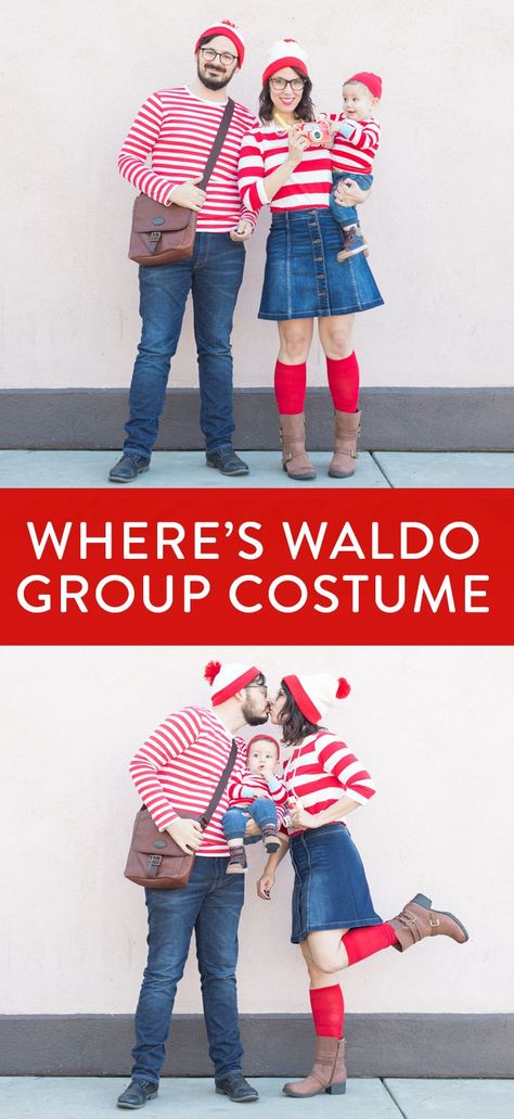 A Where's Waldo costume is so fun for a group or family Halloween! This post compiles links to all the pieces that you'll need to make your own costumes. We love this costume idea for kids, adults, friends, and family. It's so easy and fast to make! Where's Waldo Group Costume, Where's Waldo Costume, Waldo Costume, Holiday Crafts Halloween, Make Your Own Costume, Where's Waldo, Wheres Waldo, Costume For Halloween, White Beanies