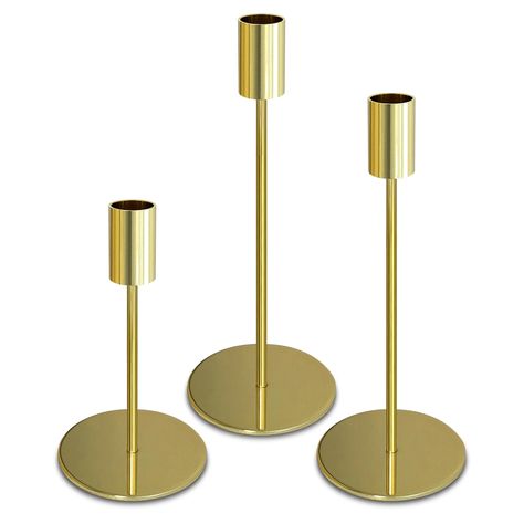 PRICES MAY VARY. 【Sturdy and Stable】 Gold candle holders are made of high-quality metal materials, anti rust and anti-corrosion, durable and sturdy, can hold tall taper candles. 【Stable Base】 Candle stick holders designed with heavy round base and non-slip velvet pads on the bottom, will not fall over from the weight of candle or wind. Please feel free to use. 【Standard Fit】 The hole diameter of the taper candle holders is 0.87"/2.2CM, fits all standard size tapered candles. Suitable for 3/4 inc Tall Candle Holders Decor, Tall Candle Sticks, Candle Stick Holders Decor, Tapered Candle Holders, Gold Candlestick Holders, Gold Candle Holder, Tall Candles, Led Taper Candles, Table Candle Holders