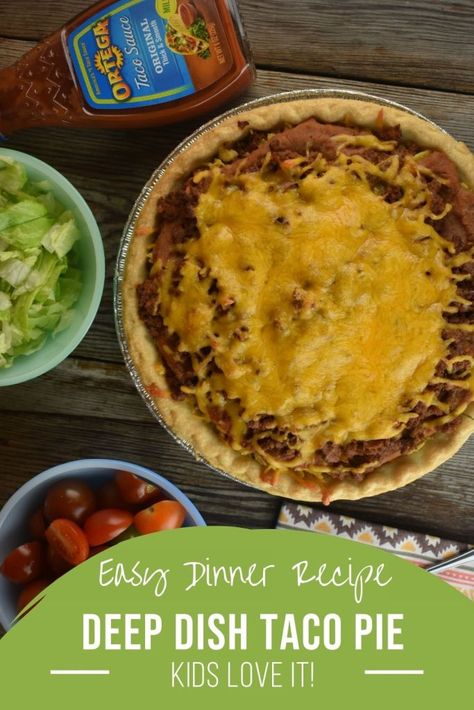 Recipe With Refried Beans, Pie Crust Dinner, Taco Pie Recipes, Dinner Pies, Refried Beans Recipe, Hamburger Dishes, Old Cookbooks, Frozen Pie Crust, Taco Pie