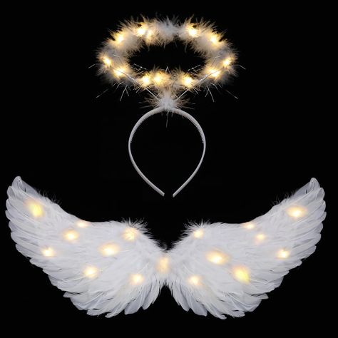 PRICES MAY VARY. Glowing Wings: Glowing white angel wings and halo set, we made changes in design, filled with LED string lights on the wings and halo to make you stand out at the masquerade. Three Flash Modes: The light string has 3 lighting modes to choose from, Always On - Fast or Slow Flashing. Make you shine at the Halloween Masquerade, open the spacer to turn on. Costume and Theme Parties: Angel wings and halo are great for costume and theme parties, angel wings Halloween costume, Christma Angel Wing Crafts Target, White Wing Earrings, Pattern For Angel Costume, Angel Ring Head, Coffee Filter Angels Ornament, Angel Wings Halloween, Angel Wings And Halo, Angel Wings Halo, Led Lights White