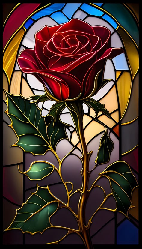 Disney Stained Glass, Stain Glass Window Art, L'art Du Vitrail, Stained Glass Rose, Glass Window Art, Glass Rose, Lovely Flowers Wallpaper, زجاج ملون, Pinturas Disney