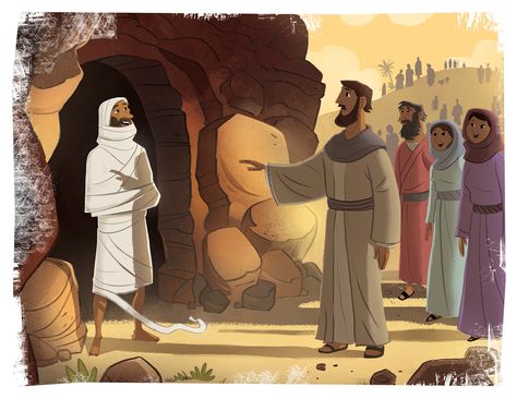 Day 2 Bible Story The Resurrection of Lazarus John 11:1-44 Jesus Ascension, Cartoon Jesus, Chocolate Caliente, The Resurrection, Bible Story, Bible Stories, Game On, Bible, Jesus