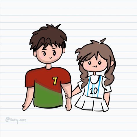 Soccer Couple Goals, Football Couple, Messi Drawing, Cute Soccer Couples, Messi Y Cristiano, Cristiano Ronaldo And Messi, Soccer Couples, Soccer Drawing, Art Notes