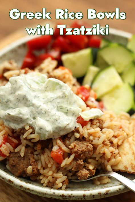 Instant Pot Gyro Casserole--ground meat seasoned with greek seasoning, rice and tomatoes served with creamy yogurt cucumber sauce and fun toppings like feta cheese. A fresh, fun and easy way to enjoy Greek flavors. Gyro Casserole, Seasoning Rice, Cucumber Sauce, Creamy Yogurt, Crock Pot Recipe, Greek Seasoning, Greek Flavors, Instant Pot Dinner Recipes, Diy Coasters