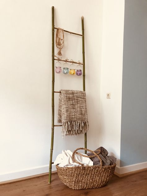 Home made bamboo ladder Bamboo Ladder, Bamboo Ladders, Wood Working, Winter Decor, Home Made, Ladder Decor, Decor Ideas, Bamboo, Woodworking