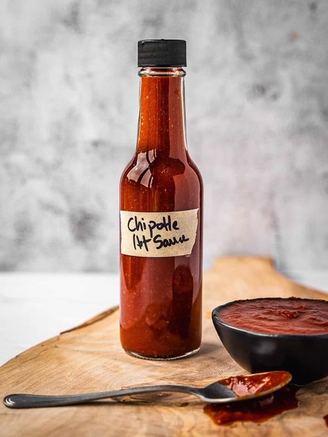 Chipotle Hot Sauce Recipe (Smoky and Spicy) - Urban Farm and Kitchen Smokey Hot Sauce Recipe, Smoked Hot Sauce Recipe, Chipotle Sauce For Chicken, Smoked Hot Sauce, Sweet Hot Sauce Recipe, Chipotle Hot Sauce Recipe, Hot Sauce Recipe Homemade, Salsas Recipes, Fermented Cucumbers