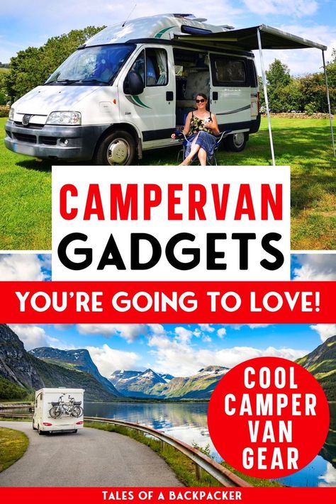 Campervan & RV Gadgets: These insanely useful campervan gadgets will come in handy whether you are on an RV road trip for a vacation this summer, or living in your van or motorhome. Don't miss out top recommendations for van life gadgets! Vw Camper Accessories, Camper Van Life Hacks, Camper Van Essentials, Campervan Must Haves, Camper Van Must Haves, Camper Van Accessories, Van Camping Hacks, Campervan Essentials, Camper Van Hacks