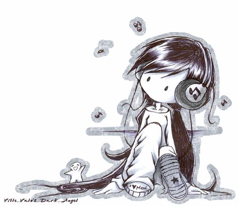 Emo » Listening to Music GIF Bujo Sketches, Emo Gif, Girl Headphones, Scene Emo Art, Music Cartoon, Music Drawings, Art Mignon, Emo Art, Scene Art