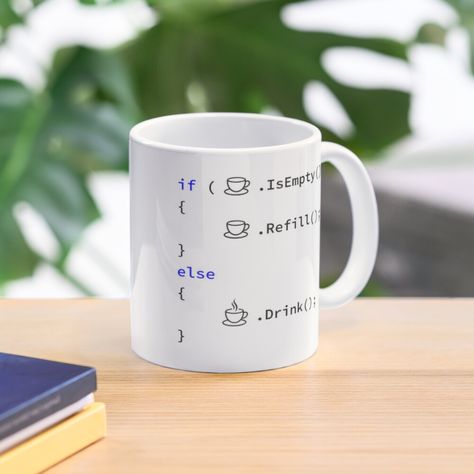 "If Coffee Is Empty Refill, else Drink in C# Programming Language, White Cup of Coffee, Programmer, Source Code, Software Engineer, Computer Science, Programming Humor" Mug by Max-Wear | Redbubble Programmer Coffee, Engineer Computer, Computer Science Gifts, Software Developer Gifts, C Programming Language, Programming Humor, Computer Science Programming, Engineer Mug, Coding Software