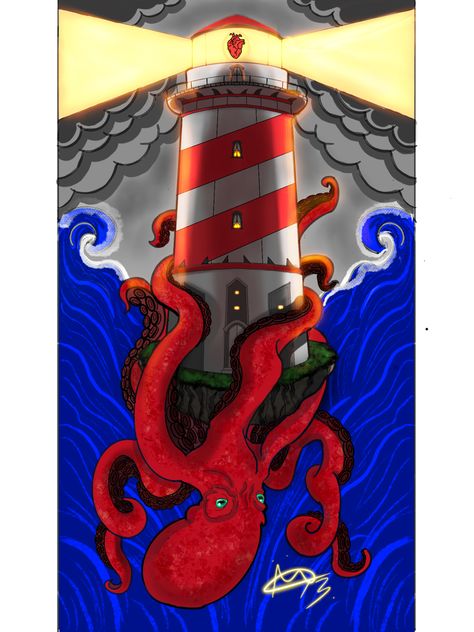 #lighthouse #kraken #octopus #tattoo #design #art Lighthouse Kraken, The Cracken, Octopus Tattoo Design, Drawing Procreate, Octopus Tattoo, The Lighthouse, Kraken, Tattoo Design, Octopus