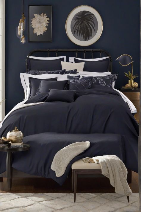 dark night paint, trendy paint colors, bedroom paint ideas, interior design trends Dark Colors For Bedroom, Hale Navy Office, Sw Dark Night, Colors For Bedroom, Trendy Paint Colors, Navy Office, Paint Guide, Bedroom Dark, Hale Navy