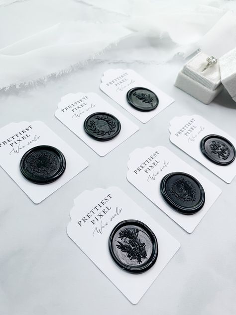 Black Wax Seal, Bridesmaid Thank You Cards, Pretty Invitations, Wax Seal Stickers, Gift Wrapping Inspiration, Elegant Candles, Pen Pal Letters, Etsy Wedding Invitations, White Wax