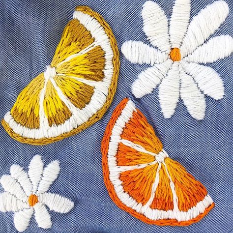 Don’t normally post two photos in one day but this lemon and orange slice embroidery has me feeling all cheery 🍋🍊 Lemon Slice Embroidery, Orange Slice Embroidery, Embroidery On Orange Fabric, Lemon Embroidery Pattern, Oranges Embroidery, Lemons Embroidery, Diy Embroidery Patch, Lemon Embroidery, Diy Patches Embroidery