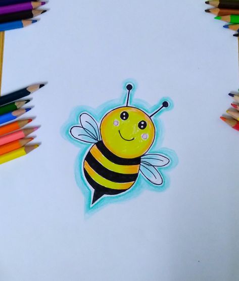 Honey Bee Drawing Simple, Honey Bee Sketch, Draw Bee, Kids Drawing Easy, Drawing Easy For Kids, Honey Bee Drawing, Insect Drawing, Cute Honey Bee, How To Draw Cute