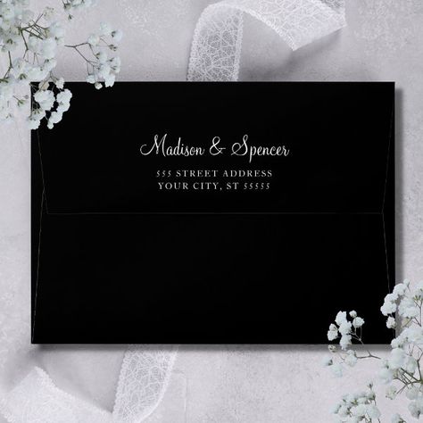 Solid Black Elegant Modern Wedding 5x7 Envelope Black Envelope Aesthetic, Black Envelope Wedding Invitation, Envelope Aesthetic, Envelope Wedding Invitation, Money Wedding, Envelope Wedding, Black Envelope, Elegant Modern Wedding, Black Envelopes