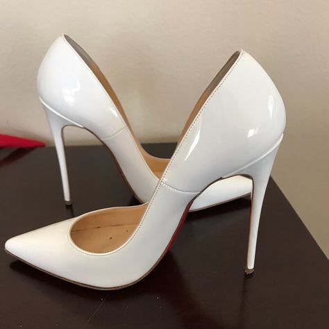 Pretty Much Brand New So Kate Patent White In 36.5. They’re Beautiful But Honestly Just Don’t Go With My Wardrobe Anymore As A Mother Of Two. Excellent Condition. White Stilettos, Shoes Heels Classy, Mother Of Two, Cute Shoes Heels, White High Heels, Christian Louboutin So Kate, Classy Shoes, So Kate, Louboutin Heels