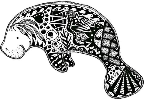 even just the tail is pretty! Manatee Art, Stickers For Sale, Indigenous Art, Creative Tattoos, Sea Creatures, Interesting Art, Adult Coloring, Tatting, Body Art