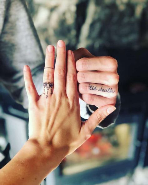 Top 59 Best Wedding Ring Tattoo Ideas - [2020 Inspiration Guide] Finger Tattoos For Women Wedding, Couple Tattoo Wedding Ring, Women Tattoo Wedding Ring, Wedding Rings Tattoo His And Hers, Women Ring Finger Tattoo, Wedding Band Tattoo For Women, Tattoo Wedding Bands Women, Tattoo Rings Wedding For Women, Tattoo Wedding Rings Women