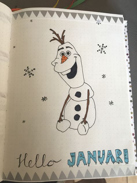 Bullet journal januari snow frozen olaf Bullet Journal Yearly, Journal Drawings, Disney Planner, School Drawing, January Bullet Journal, Bullet Journel, Frozen Olaf, Simple Canvas Paintings, Bullet Journal School