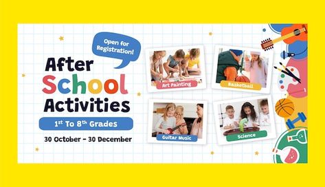 Banner School, Kids Graphic Design, Kids Banner, Instagram Banner, Painting Activities, Social Post, Photoshop Tutorial Design, School Banner, Template Instagram