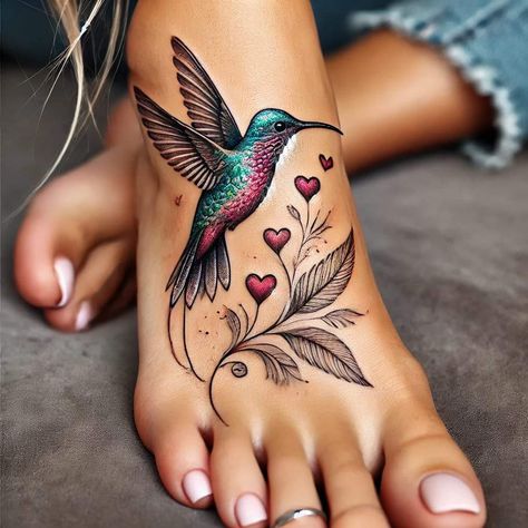 Hummingbird Back Tattoo Women, Large Wrist Tattoos For Women Cover Up, Hand Tattoos For Women Colorful, Hummingbird Flower Tattoo Forearm, Hummingbird Dragonfly Tattoo, Hummingbird Foot Tattoo, Female Ankle Tattoos, Humming Bird Tattoo For Women, Women Side Tattoos