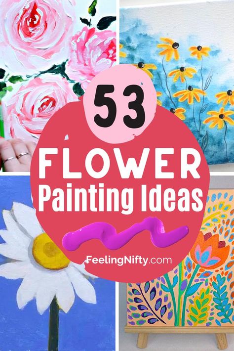 Easy Painted Flowers Simple, Easy Art Flowers, How To Paint Simple Flowers Step By Step, Elderly Painting Activities, How To Paint Whimsical Flowers, At Home Painting Ideas Canvases, Easy First Time Painting Ideas, Canvas Painting Ideas Flowers Easy, Flower Canvas Ideas