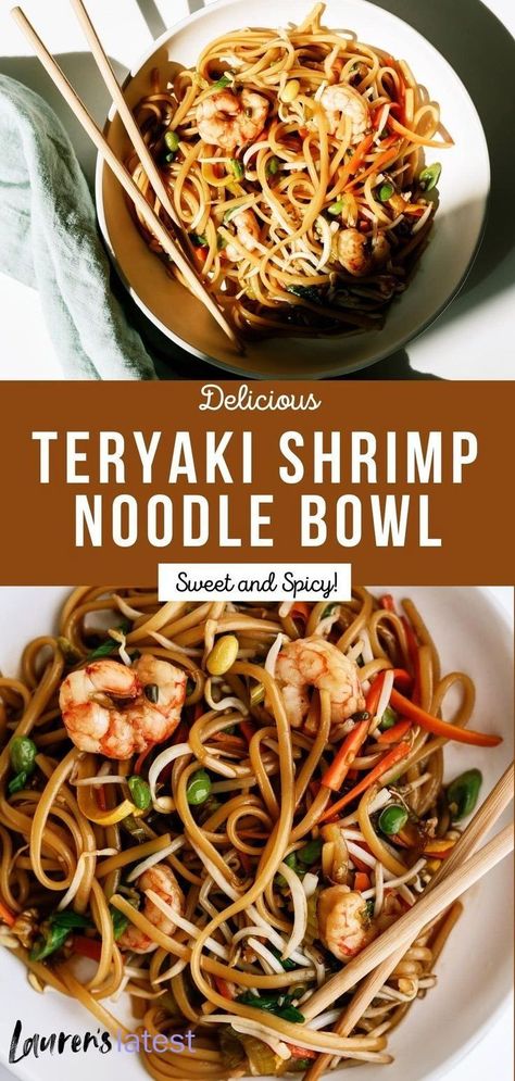 Soba Noodle Bowl Recipe, Shrimp Noodle Bowl, Noodles Shrimp, Soba Noodle Bowl, Shrimp And Veggies, Teriyaki Noodles, Noodle Bowls Recipes, Yummy Noodles, Teriyaki Shrimp