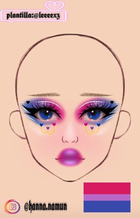 Gay Makeup Looks, Pride Make Up, Leeeexz Makeup, Makeup Looks Drawing, Makeup Ideas Drawing, Pride Makeup Ideas, Makeup Chart, Makeup Pride, Makeup Charts