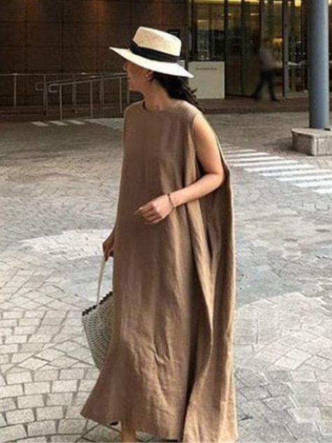 Loose Fitted Dress, Purvi Doshi, Big Size Dress, Long Linen Dress, Cotton Clothes, Cotton Linen Dresses, Sleeveless Long Dress, Sleeveless Pullover, Oversized Dress