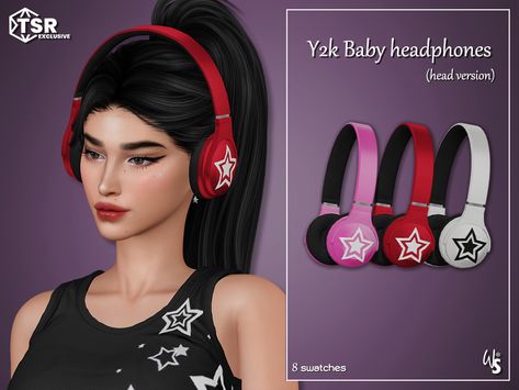 The Sims Resource - Sims 4 - Headphones - WisteriaSims - For Woman - ✰Y2K Baby✰ Headphones v2 for woman Sims 4 Headphones Cc, Y2k Headphones, Y2k Hats, Cc Clothing, Sims 4 Tattoos, Cc Hats, Sims 4 Traits, The Sims 4 Pc, Cc Beanie