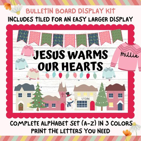 Split Pictures, Jesus Bulletin Boards, Teacher Appreciation Decorations, Winter Bulletin Board, Christian Bulletin Boards, Winter Bulletin, Christian Preschool, Print Letters, Winter Bulletin Boards