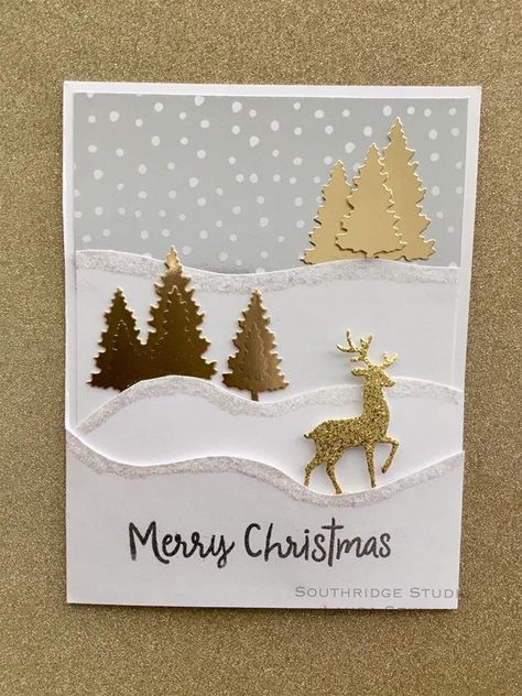 Card Diy Ideas, Deer Christmas Cards, Christmas Card Diy, Craft For Christmas, Christmas Card Wishes, Vintage Scrapbooking, Stamped Christmas Cards, Simple Christmas Cards, Christmas Card Inspiration