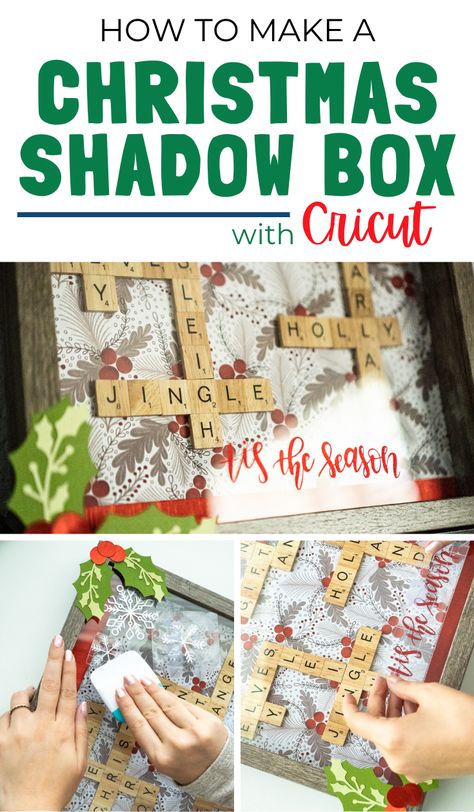 Using Scrabble tiles and mixed materials, you'll quickly learn how to make a Christmas Shadow Box with Cricut. These are great to give as gifts or to deck the halls in your own home. #CricutMade Scrabble Shadow Box Ideas, Diy Christmas Shadow Box, Christmas Shadow Boxes, Projects For Adults, Diy Tile, Circuit Projects, Scrabble Tiles, Do It Yourself Projects, Box Ideas