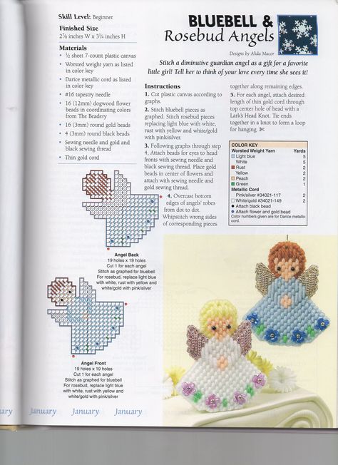 BLUEBELL AND ROSEBUD ANGELS Canvas Ornaments, Tree Angel, Plastic Canvas Stitches, Plastic Canvas Ornaments, Angel Crafts, Plastic Canvas Christmas, The Nativity, Plastic Canvas Patterns Free, Plastic Crafts