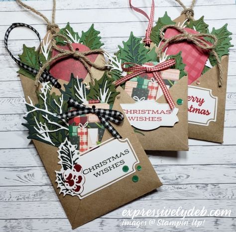 Valentine Gift Card Holders, Stampin Up Hang An Ornament, Gift Card Holders Stampin Up, Leaves Of Holly, Unique Gift Card Holder, Tags Stampin Up, Gift Card Holder Diy, Christmas Treats Holders, Paper Crafting Ideas