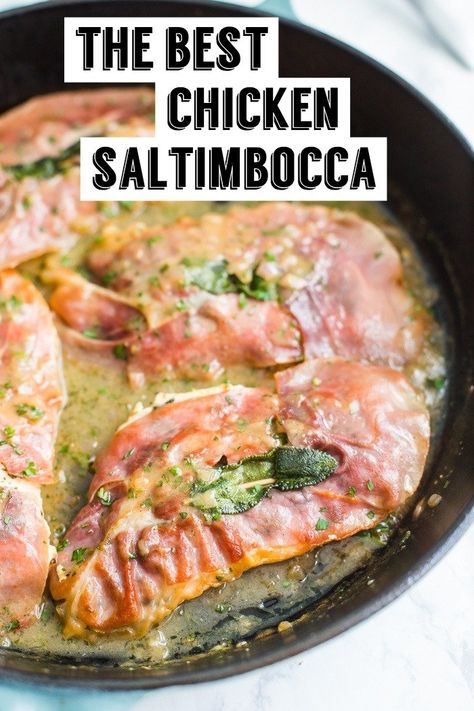 Easy Chicken Saltimbocca- this is my take on traditional saltimbocca. This chicken is covered in fresh sage and prosciutto and takes just 25 minutes to make! Polish Plates, Chicken Saltimbocca Recipe, Chicken With Prosciutto, Saltimbocca Recipe, Prosciutto Recipes, Chicken Saltimbocca, Top Chicken Recipes, Fresh Sage, Chicken Dishes Recipes