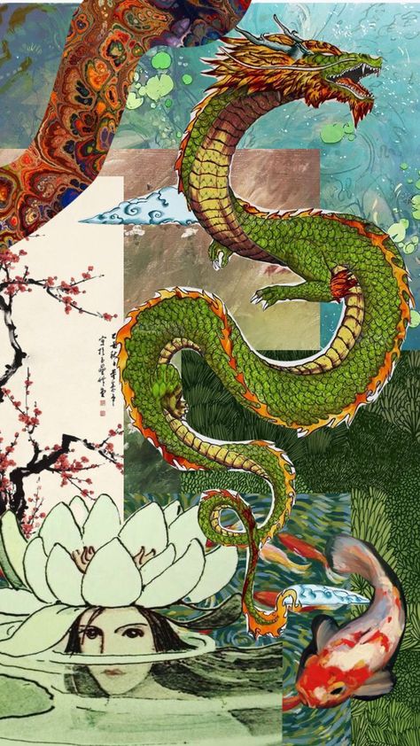 Dragon Chino, Dark Academia Wallpaper, Eastern Dragon, Mythical Dragons, Dream Painting, Guitar Painting, Moodboard Aesthetic, Dragon Illustration, Vibes Art