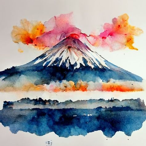 Watercolor Mount Fuji, Wall Art Deco, Travel Art Mt Fuji Watercolor, Mount Fuji Watercolor, Mount Fuji Painting, Watercolor Painting Video, Fuji Painting, Wall Art Deco, Painting Video, Mt Fuji, Mount Fuji