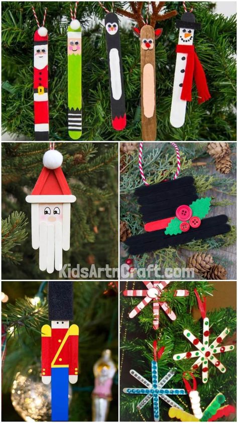 Xmas Crafts With Popsicle Sticks, Sleigh Ornaments Popsicle Stick, Christmas Diy Popsicle Sticks, Christmas Lolly Stick Craft, Popsicle Stick Crafts For Christmas, Popsicle Sticks Christmas Crafts, Christmas Crafts With Popsicle Sticks, Easy Christmas Ornaments For Kids, Popsicle Stick Christmas Ornaments