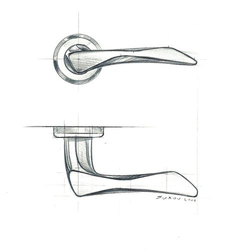 Len door handle | designboom.com Door Design Sketch, Handle Design Product, Door Handle Drawing, Speed Form, Orthographic Drawing, Drawing Furniture, Door Handle Design, Design Sketching, Floral Logo Design