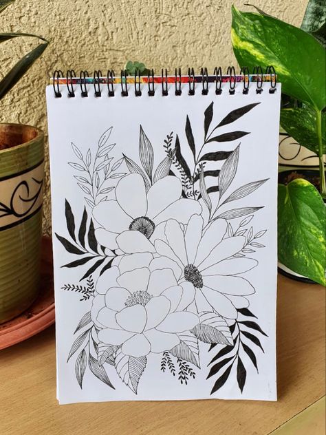 Flower Composition Drawing, Floral Drawing Design, Flower Composition, Composition Drawing, Abstract Sketches, Pencil Drawings For Beginners, Doodle Art Flowers, Gcse Art Sketchbook, Flower Drawing Tutorials