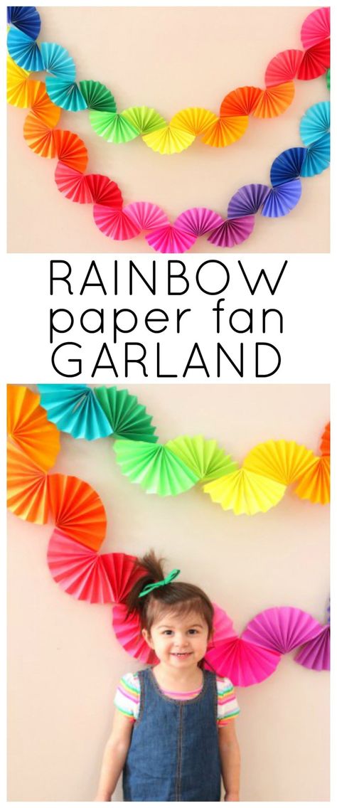 Fan Garland, Rainbow Fan, Rainbow Theme Party, Paper Fan, Rainbow Birthday Party, Rainbow Paper, Diy Birthday Decorations, Diy Simple, 3d Origami