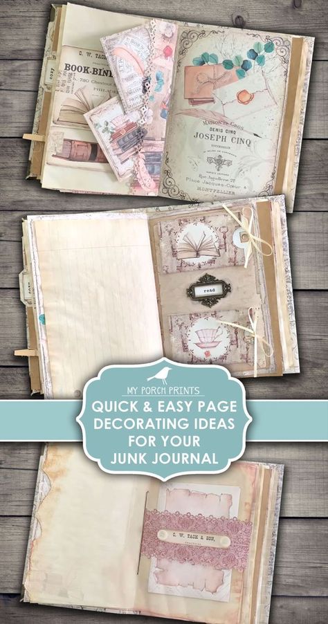 Diy Junk Journal Pages, How To Decorate Journal Pages, Junk Journal How To, Junk Journal Pages Ideas Layout Simple, Junk Journal Pages Ideas Layout Tutorial, Junk Journal Page Ideas Creative, Vintage Junk Journal Pages Ideas Layout, Ephemera Tutorials, Junk Scrapbook