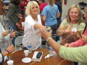 “Me, Too!” Supplies needed: Spool of twine or string at least 100ft long for each group of 8-10 ladies Notes: If your group is larger tha... Ladies Retreat Games, Womens Games, Ice Breakers For Women, Mixer Games, Group Ice Breakers, Women Small Group, Games For Women, Party Games For Ladies, Games For Ladies