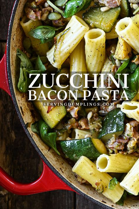 Zucchini And Spaghetti Sauce, Bacon Zucchini Pasta, Zucchini And Bacon Recipes, Zucchini Basil Pasta, Zucchini Bacon Recipes, Bacon Zucchini Recipes, Pasta With Zucchini And Squash, Pasta With Basil, Bacon Pasta Recipes