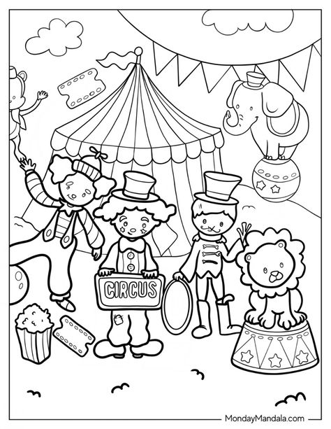 20 Circus & Carnival Coloring Pages (Free PDF Printables) Circus Coloring Pages Free Printable, Carnival Coloring Pages Free Printable, Carnival Coloring Pages, Circus Crafts Preschool, Circus Coloring Pages, Circus Printables, Circus Activities, Halloween Coloring Pictures, Thema Circus