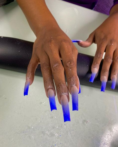 Summer Stiletto Nails, Blue Prom Nails, Blue And Silver Nails, Long Almond Nails, Blue Ombre Nails, Royal Blue Nails, Tapered Square Nails, Blue Acrylic Nails, Gel Nail Tips