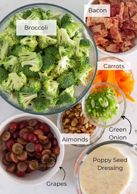 Salad Poppyseed Dressing, Poppyseed Broccoli Salad, Broccoli Crunch Salad, Practically Homemade, Crunch Salad, Poppyseed Dressing, Poppy Seed Dressing, Broccoli Salad Recipe, Carrot Greens