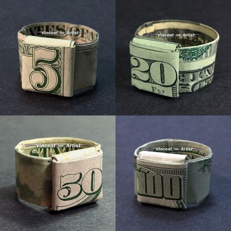 Origami Rings, Origami Ring, Money Rings, Folding Money, Dollar Origami, Origami Gifts, Dollar Bill Origami, Money Flowers, Creative Money Gifts